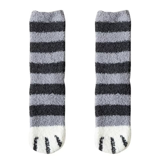 Plush Winter Funny Cute Style Animal Cat Paw Cartoon Pattern Women Cotton Socks Super Soft for Female House Sleeping Floor Sox