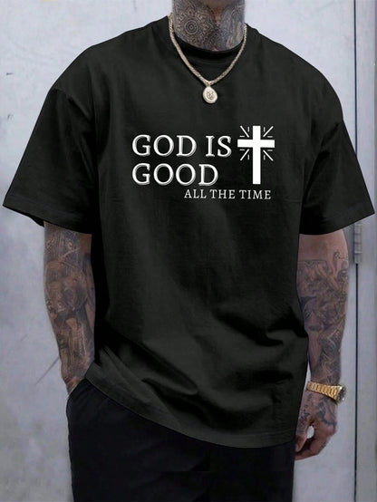 Manfinity Homme Men Casual Summer Cross & Slogan Graphic Printed Short Sleeve T-Shirt, for Friends