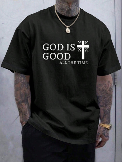 Manfinity Homme Men Casual Summer Cross & Slogan Graphic Printed Short Sleeve T-Shirt, for Friends